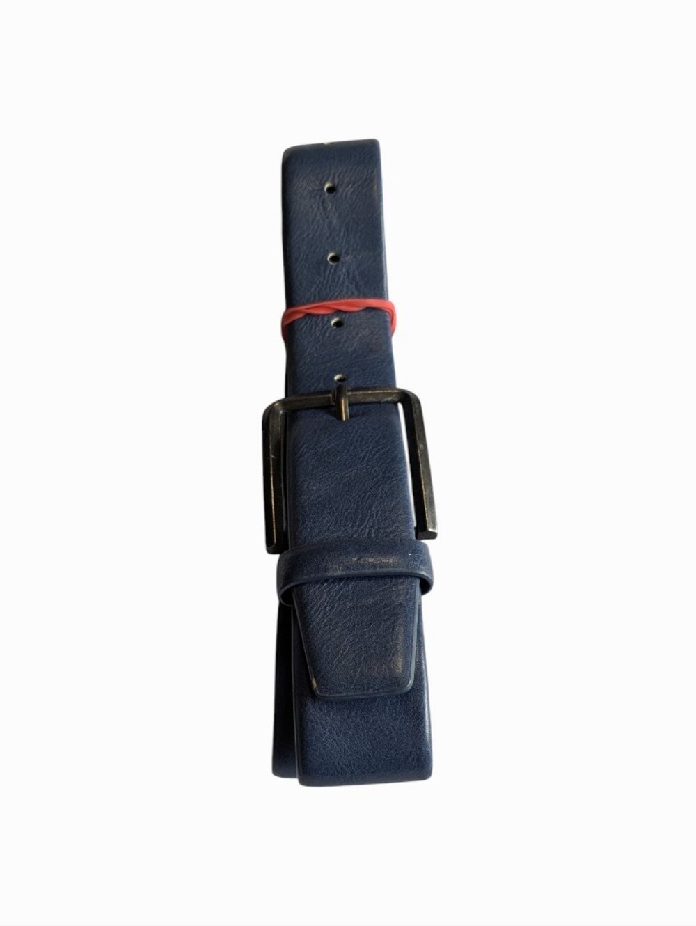 Source Unknown Navy Leather Belt with Black Buckle